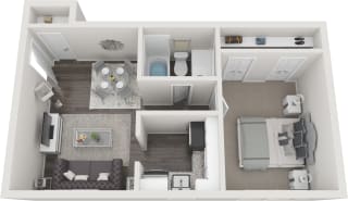 one bedroom floor plan with furniture