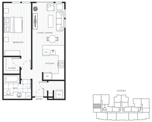 Floor Plan Penthouse 1-Bedroom