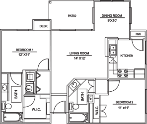 Floor Plan B2 - 2bed/2bath
