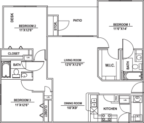 Floor Plan C1 - 3bed/2bath