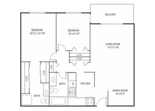 Willow Pond Maple Floor Plan Willow Pond Apartments in Burnsville, MN 2 Bedroom 2 Bath