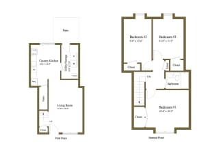 3 bedroom 1 bathroom inside unit at Somerset Woods Townhomes in