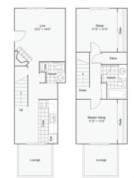The Commons Floor Plan Two Bedroom One and a Half Bathroom Townhome