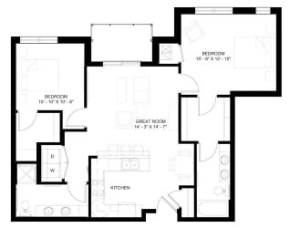 The Palisade 2-bedroom floor plan layout