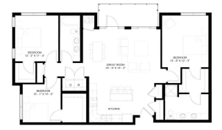 The Vermilion A 3-bedroom floor plan layout