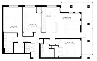 The K2 3-bedroom floor plan layout