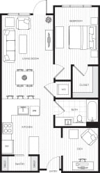 Voda Apartments Floor Plan 1D1 Voda Apartments Floor Plan 1D1