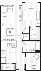 VodaApartments_Kirkland_WA_1 Bedroom_1 Bathroom_Floor Plan VodaApartments_Kirkland_WA_1 Bedroom_1 Bathroom_Floor Plan