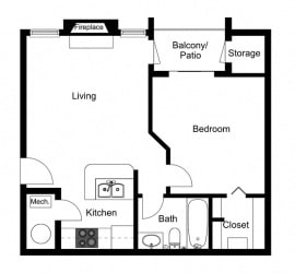 Aspen floor plan 1 bedroom