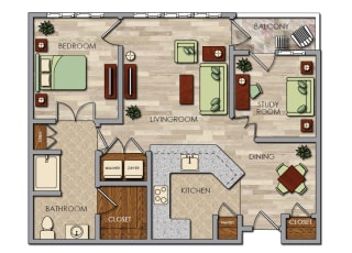 One Bedroom with Study