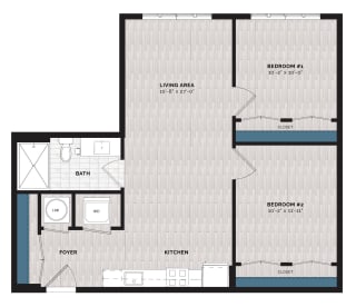 2 bedroom 2 bath floor plan C at ONE501, Washington, DC, 20002
