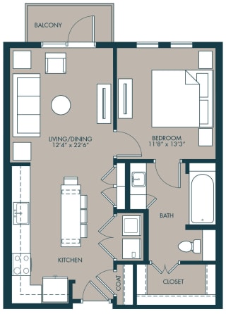 1 bedroom floorplan with 720 square feet at McKinney Village, McKinney, TX