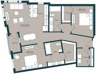 2 bedroom floorplan with 1416 square feet at McKinney Village, McKinney