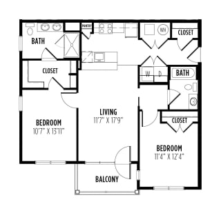 floor plan of a 2 bedroom 2 bath apartment