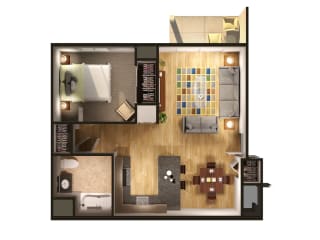1 Bed 1 Bath Floor Plan at Withington Apartments, MRD Apartments, Jackson, Michigan