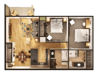 2 Bedroom 2 Bathroom Floor Plan at Withington Apartments,  MRD Apartments, Jackson, 49201