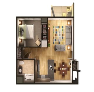 One Bedroom Floorplan at Gray Estates Apartments, MRD Conventional, Michigan
