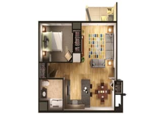 1 bedroom 1 bathroom floor plan at Dutton Estates, Saint Clair