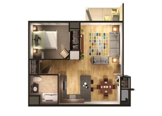One Bedroom Floor Plan at Oliver Apartments, Temperance, Michigan