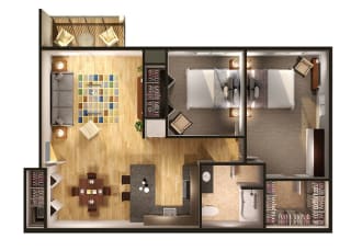 Two Bedroom Two Bedroom Floor Plan at Oliver Apartments, Temperance