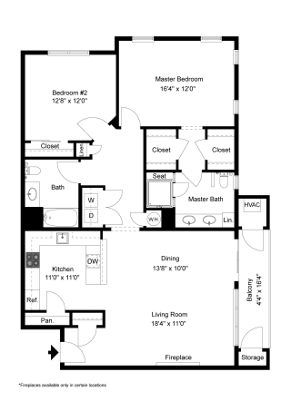 The Bedford - Two Bedroom Two Bathroom Floor Plan at Queens Gate Apartments
