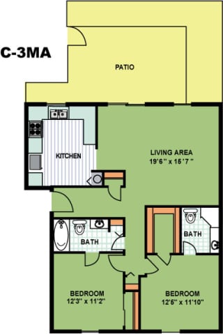 Floor Plan Two Bedroom Two Bathroom (C3MA)