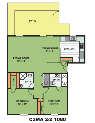 Floor Plan Two Bedroom Two Bathroom (C3MA)
