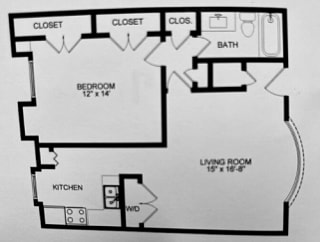A16 781 Sq.Ft. Floor Plan at Chateaux Dupre Apartments, The Barvin Group, Houston, TX, 77063