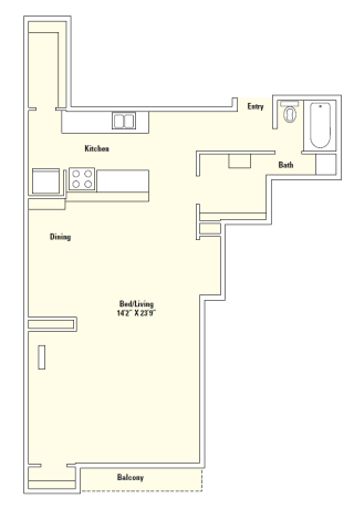 E2 716 Sq.Ft. Floor Plan at Memorial Towers Apartments, The Barvin Group, Houston, TX