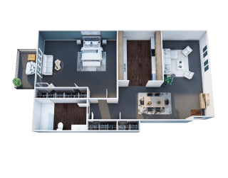 1 Bed 1 Bath Floor Plan Layout for 550 Sq Ft Unit