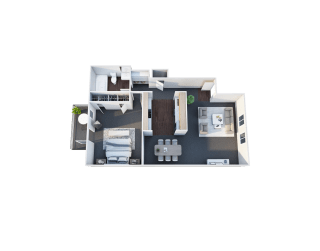 1 Bed 1 Bath Floor Plan Layout for 669 Sq Ft Unit