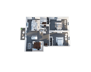 2 Bed 1 Bath Floor Plan Layout for 900 Sq Ft Unit