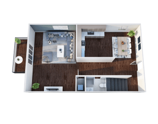 2 Bed 1.5 Bath Floor Plan Layout for Lower Level of Townhome 1000 Sq Ft Unit