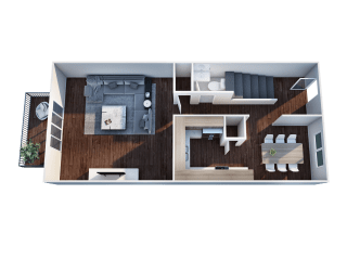2 Bed 1.5 Bath Floor Plan Layout for Lower Level of Townhome 1050 Sq Ft Unit