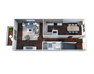 2 Bed 1.5 Bath Floor Plan Layout for Lower Level of Townhome 1100 Sq Ft Unit
