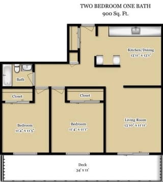 2 Bedroom Floorplan 900sqf