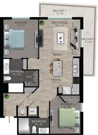 B1 Floor Plan at Quantum Apartments, Fort Lauderdale, Florida