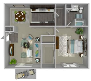 Floor Plan 1BR, 1BA, Fireplace