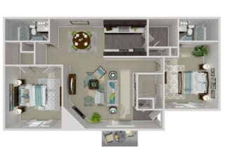 Floor Plan 2 BR, 2BA, Fireplace