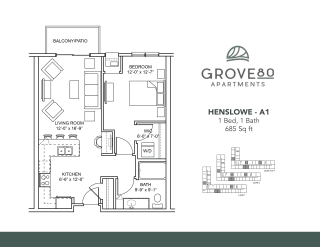 Henslowe - A1 Floor Plan at Grove80 Apartments, Cottage Grove, MN