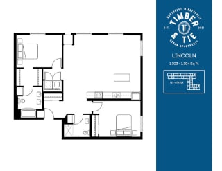 2 Bed 2 Bath Lincoln floorplan at Timber and Tie Apartments, Minnetonka, Minnesota