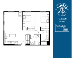 2 Bedroom 2 Bathroom Madison floorplan at Timber and Tie Apartments, 4312 Shady Oak Rd, Minneapolis