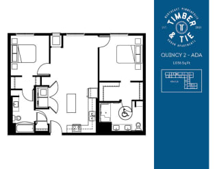 Two Bed Two Bath Quincy Floorplan at Timber and Tie Apartments, Minnetonka, Minnesota