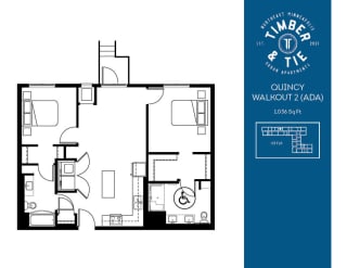 Two Bed Two Bath Floorplan at Timber and Tie Apartments, MN, 55343