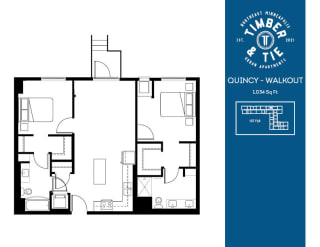 Two Bedroom Two Bathroom Quincy Floorplan at Timber and Tie Apartments, Minnetonka, MN