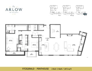 Fitzgerald 2 Bedroom 2 Bathroom Floor Plan at The Arlow on Kellogg, St Paul, Minnesota