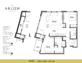 2 Bedroom 2 Bathroom Floor Plan at The Arlow on Kellogg, St Paul, MN, 55102