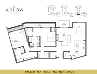 Sinclair 2 Bed 2 Bath Floor Plan at The Arlow on Kellogg, St Paul, MN, 55102