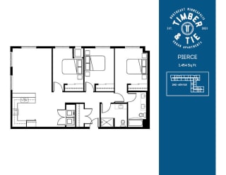 3 Bedroom 2 Bathroom Pierce floorplan at Timber and Tie Apartments, MN, 55343