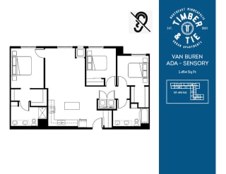 Three Bedroom Two Bathroom Van Buren Floorplan at Timber and Tie Apartments, Minnetonka, 55343